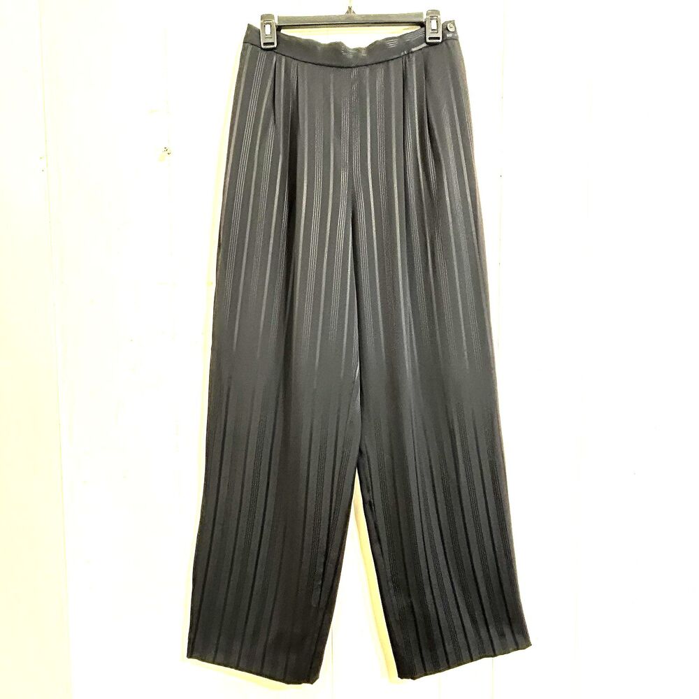 Vintage Talbots Pants Women Size 10 Black Metallic Striped Wide Straight Leg USA